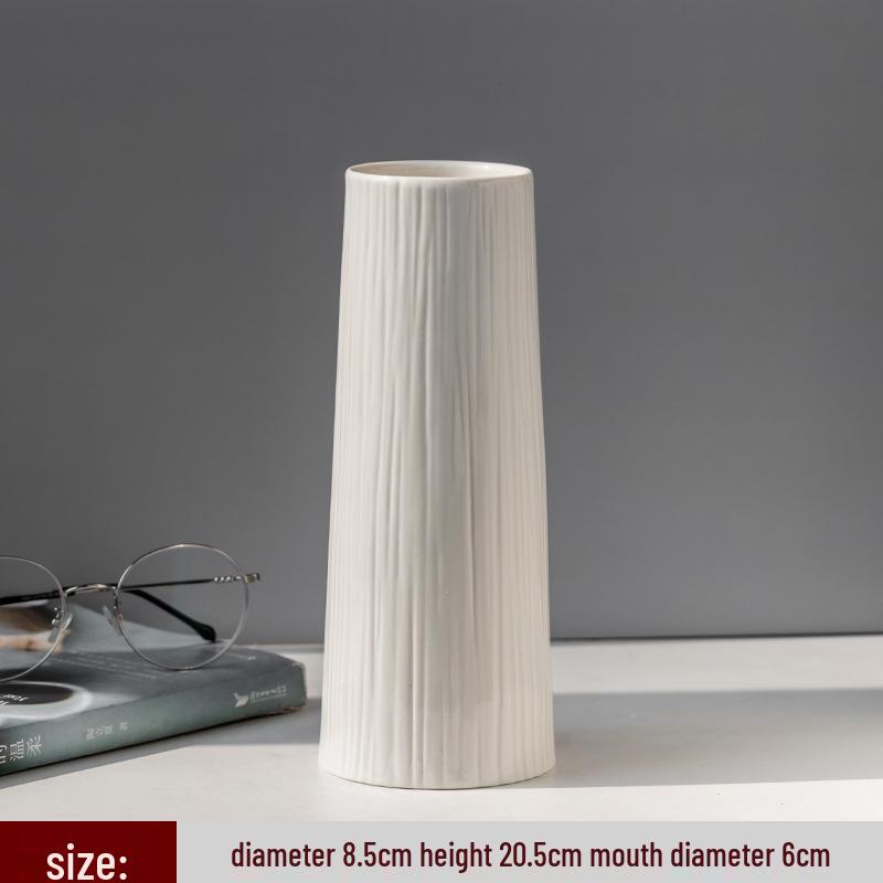 Nordic Minimalist White Ceramic Vase for Hydroponic and Dried Flower Arrangements in Modern Living or Dining Spaces