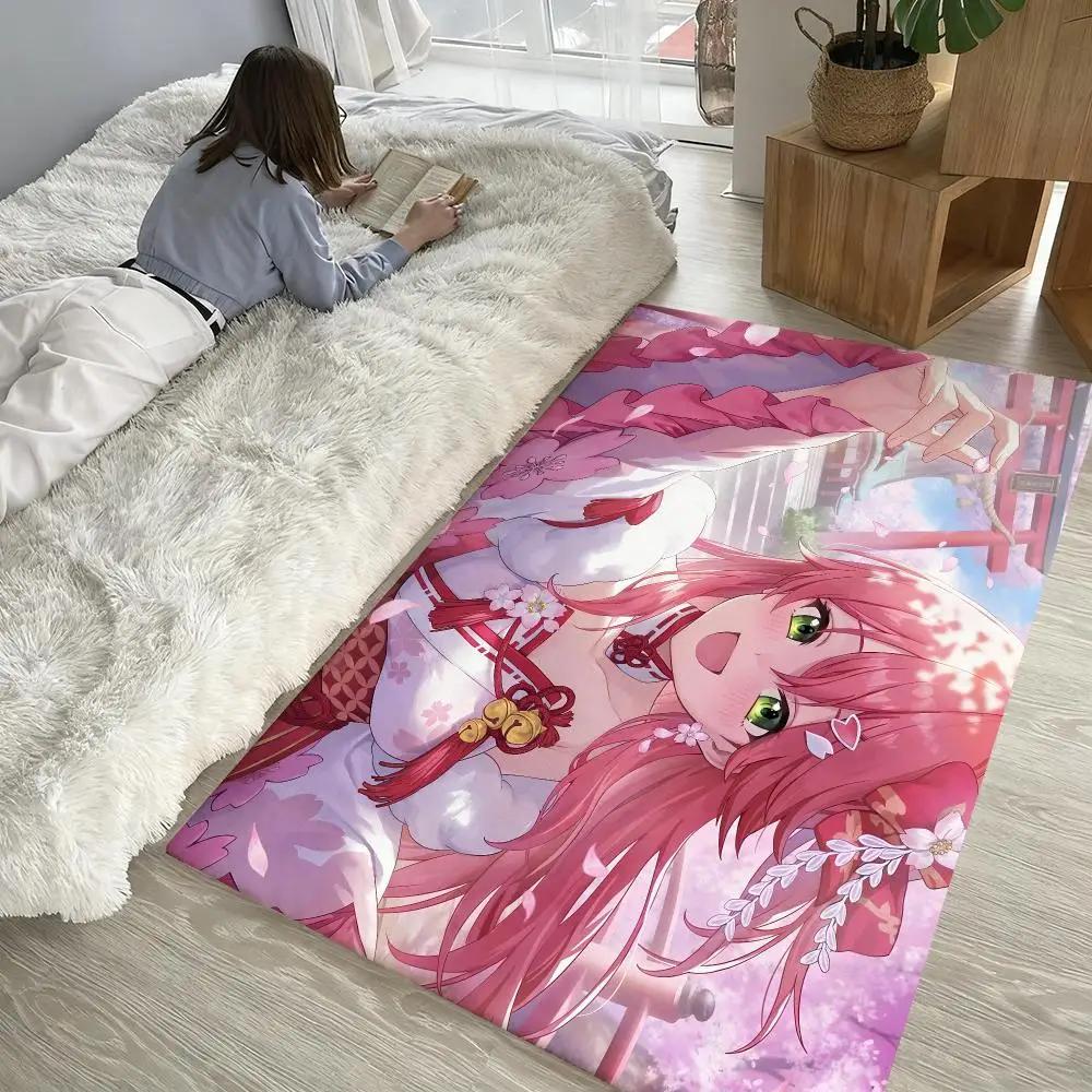 Classic Anime S-Sakura Miko Girl Floor Mat Soft Thickened Absorbent Non-Slip Bedroom Living Room Door Mat Home Flannel Rugs