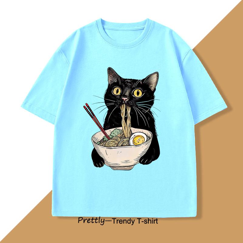 

Noodle Cat T Shirt Ramen Cat T-Shirt Foodie Lover Graphic T Shirts Retro Printing Men Women Tshirt Cotton T-Shirts Loose Clothes 4XL