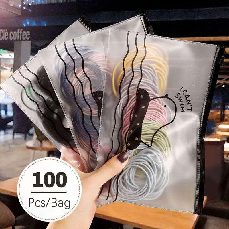 100Pcs Color Women Elastic Hair Band Scrunchie Ponytail Holder Headwear Rubber Bands Girls Headband Hair Accessories