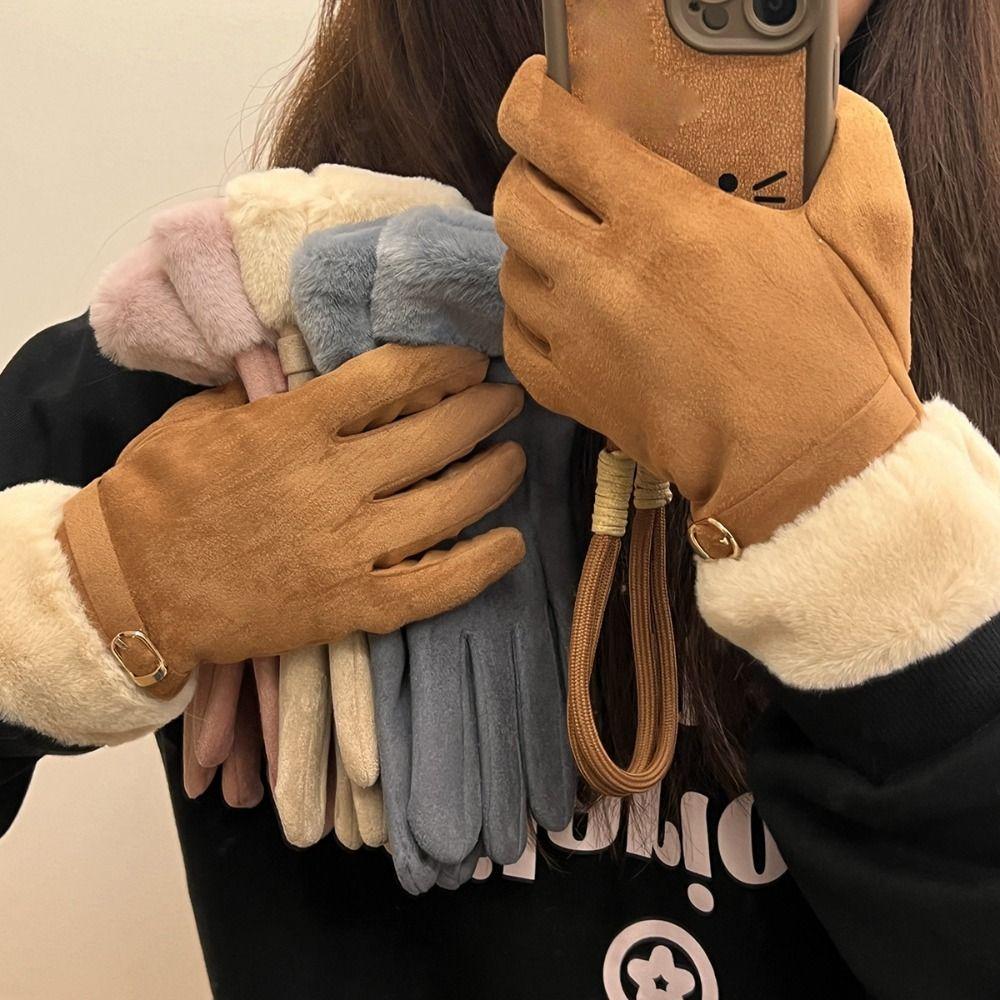 Soft Full Fingers Mittens  Women Winter Gloves Casual Suede Gloves  Girls