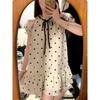 Short-sleeved Polka Dot Off-the-shoulder Halterneck Dress for Women, Small People In Summer, Waist and Slim Temperament, Fluffy Doll Skirt