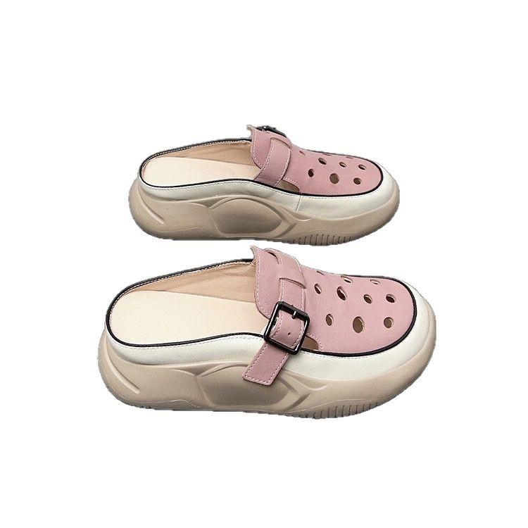 Baotou Half-drag Hollow Breathable Shoes Women's 2025 New Hole Shoes Summer Wear Comfortable Sandals Wear Fashionable Women