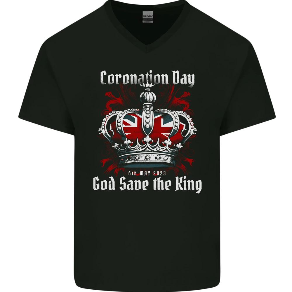 King Charles Coronation Day Mens VNeck Cotton T-shirt XL