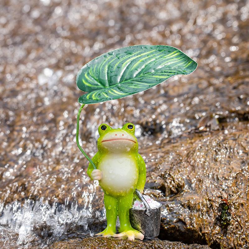 Resin Frog Decor With Leaf For Outdoor, Resin Garden Frog Bucket Decor, Fairy Garden Accessories, Relaxing Patio Ornament