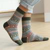 Men's Autumn/Winter Thick Warm Wool Mid-Calf Socks - Japanese Retro Ethnic Style, Small Diamond Pattern