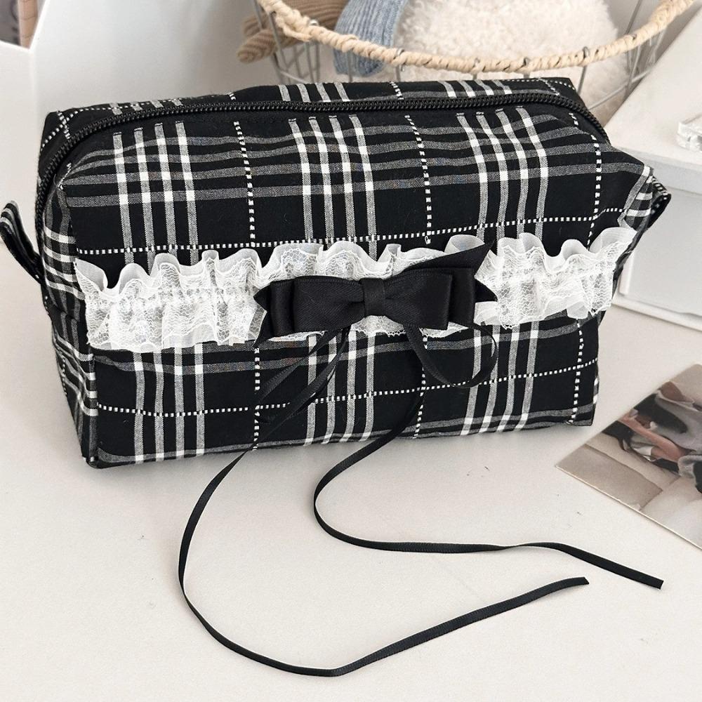 Süße Spitze Schleife Damen Canvas Kosmetiktaschen Tragbare Damen Clutch Geldbörse Lippenstift Make-up Etui Modische Damen Aufbewahrungstasche