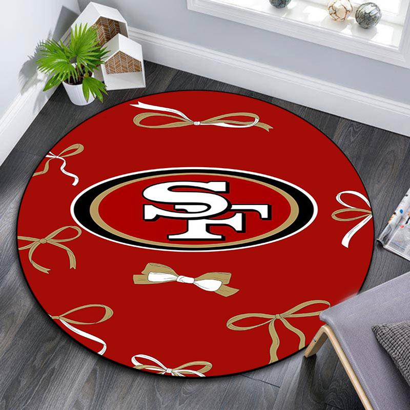 SF 49ers Muster runder Teppich, Teppich für Wohnzimmer Schlafzimmer Spielzimmer, Rutschfeste Bodenmatte, Feiertagsgeschenke und Geburtstagsgeschenke.