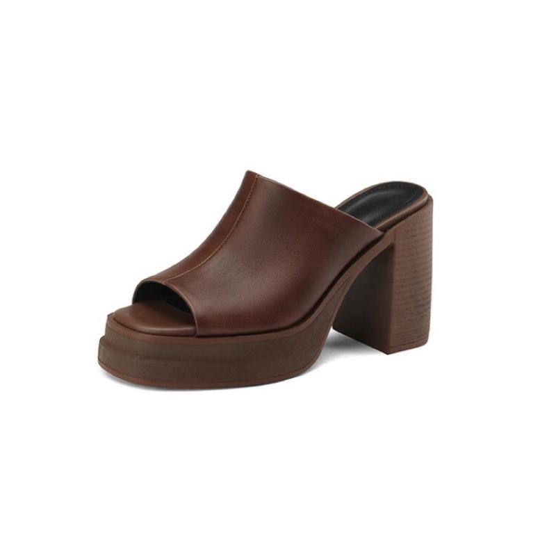 Fashion Women's Slippers Summer New High Heels Thick Bottom Round Head Open Toe Simple Sandals Casual Comfort Increase Root Slippers