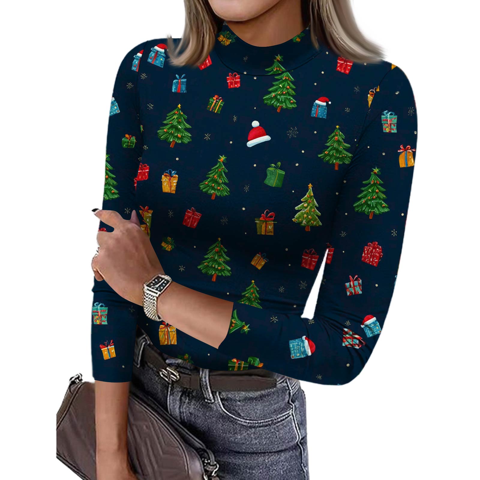 

Женская футболка с облегающим низом, модная повседневная, с градиентным принтом, с круглым вырезом, пуловер, топ с рукавом 3/4 L тёмно-синий