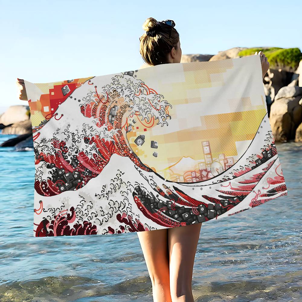 The Great Wave Off Kanagawa Microfiber Beach Towel Absorbent Quick Dry Soft Yoga Swimming Resort Mountain Climbing Towel