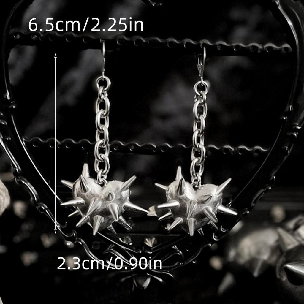 Dark Gothic Spike Heart Chain Earrings - European/American Cold Style