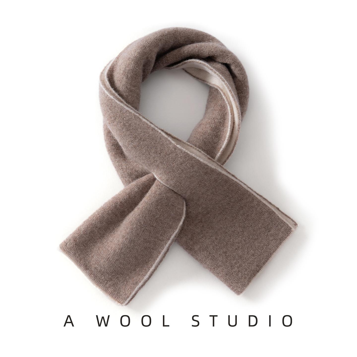 Women 100% Pure Wool Two-Tone Perforated Scarf Knit Winter Warm Soft Stylish Versatile Breathable Cold Weather Accessory