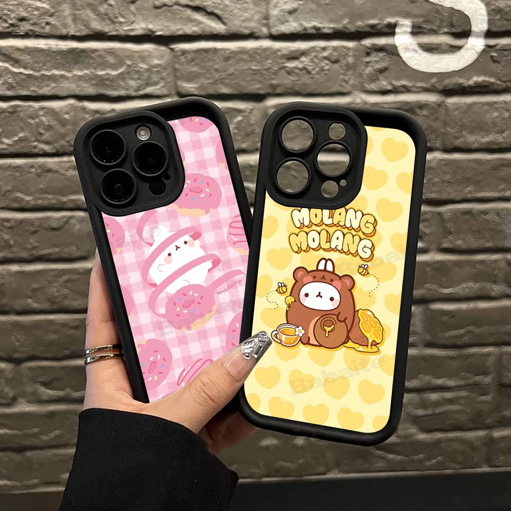 Kawaii Cute Rabbit M-MolangS Anime Silicone Soft Phone Case For IPhone 17 16 15 14 Plus 13 12 Mini 11 Black Cover