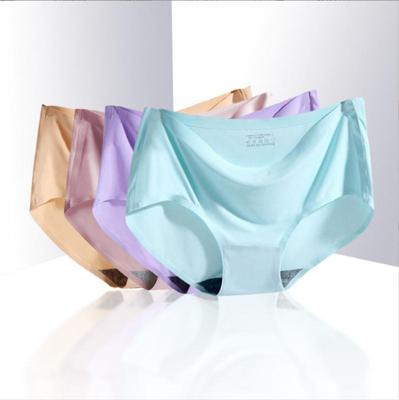 4Pcs Women Ice Silk Panties Elasticity Seamless Underwear Lingerie Solid Triangle Briefs Lingerie