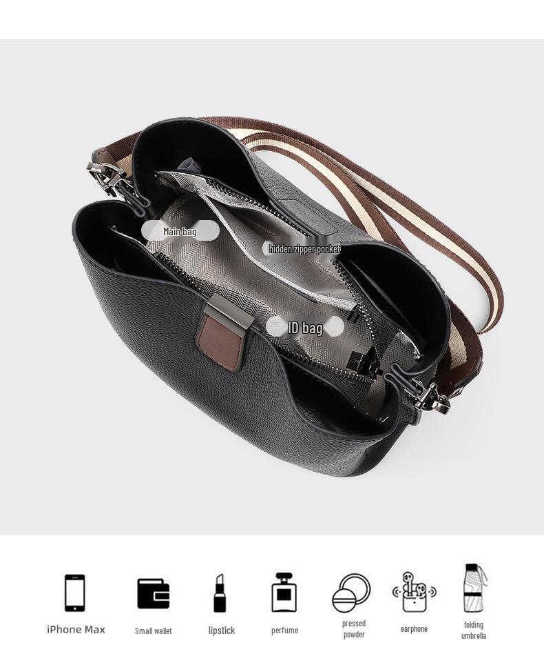 Women's 2026 New Style Genuine Leather Crossbody Bucket Bag - High-End Single Shoulder Bag