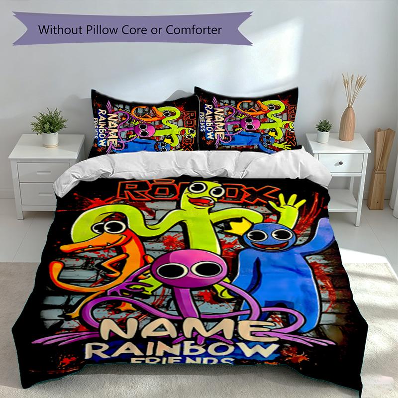 3pcs Custom Name Rainbow Friends Bedding Set,Includes 1 Duvet Cover and 2 Pillowcases,All-season Bedroom Decor