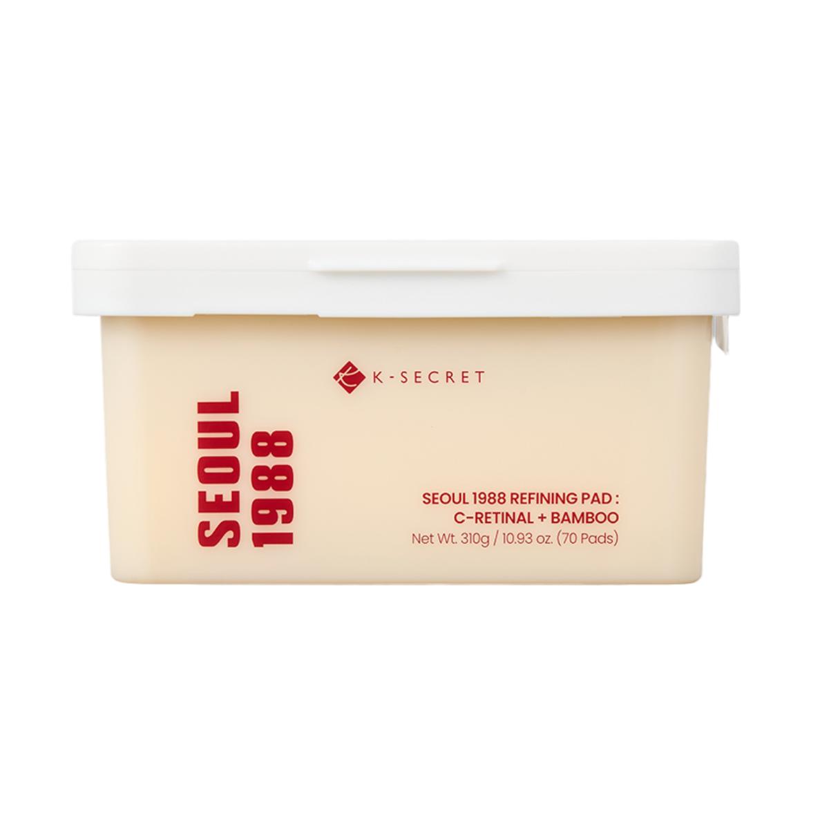 K-Secret Unisex Seoul 1988 Refining Retinal Bamboo Pad, Skin Smoothing & Deep Hydration, 310G / 70 Pads