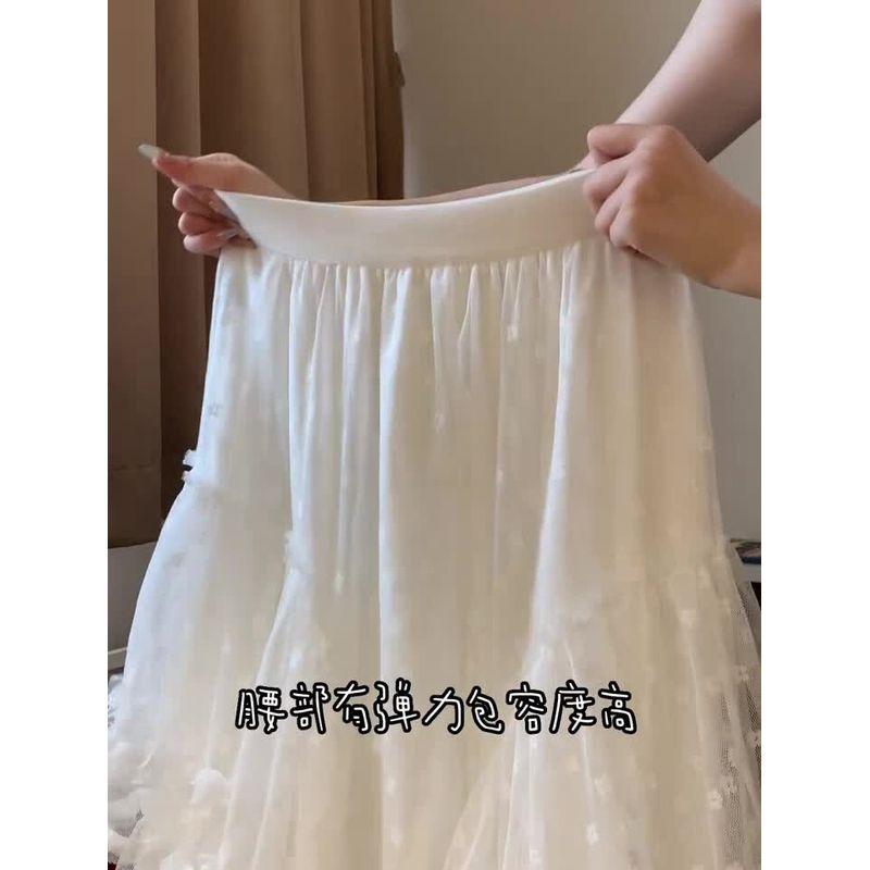 2025 Spring K-style Fashion Heavy Industry Elastic Waist Lace Stringy Selvedge Skirt Women's Sweet Fairy Long Dress Easiest for Match