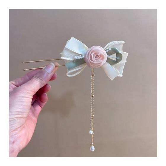 FASELE Hair Stick, Hair Accessory, Casual, Stylish, Sweet, Cute Rose Flower Ribbon Hair Clip, Popular Women's Elegant Fashionable for Kimono, Western