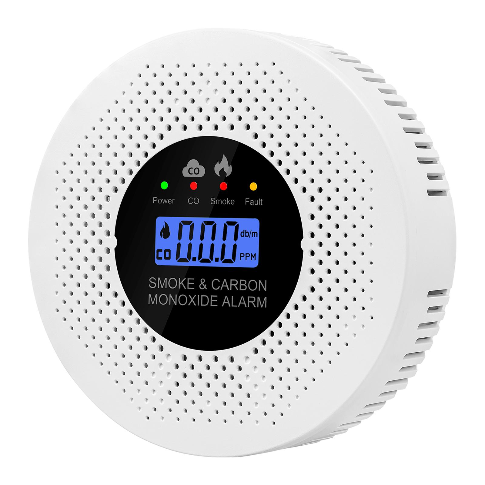 

2 in 1 Smoke CO Monitor Quick Response with Real-Time LCD Display Carbon Monoxide Smoke Alert for Home Bedroom Hotel Safety білий