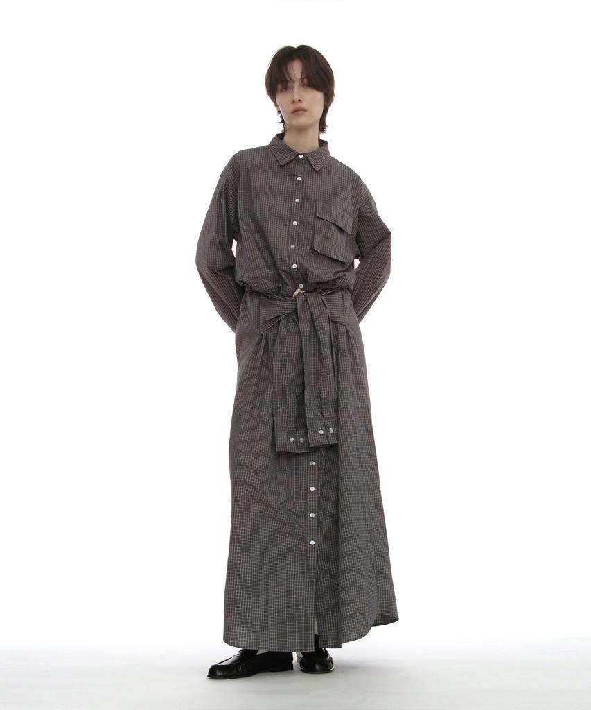 Partimento Woman Sleeve-Tie Shirt Maxi Dress_Charcoal Check