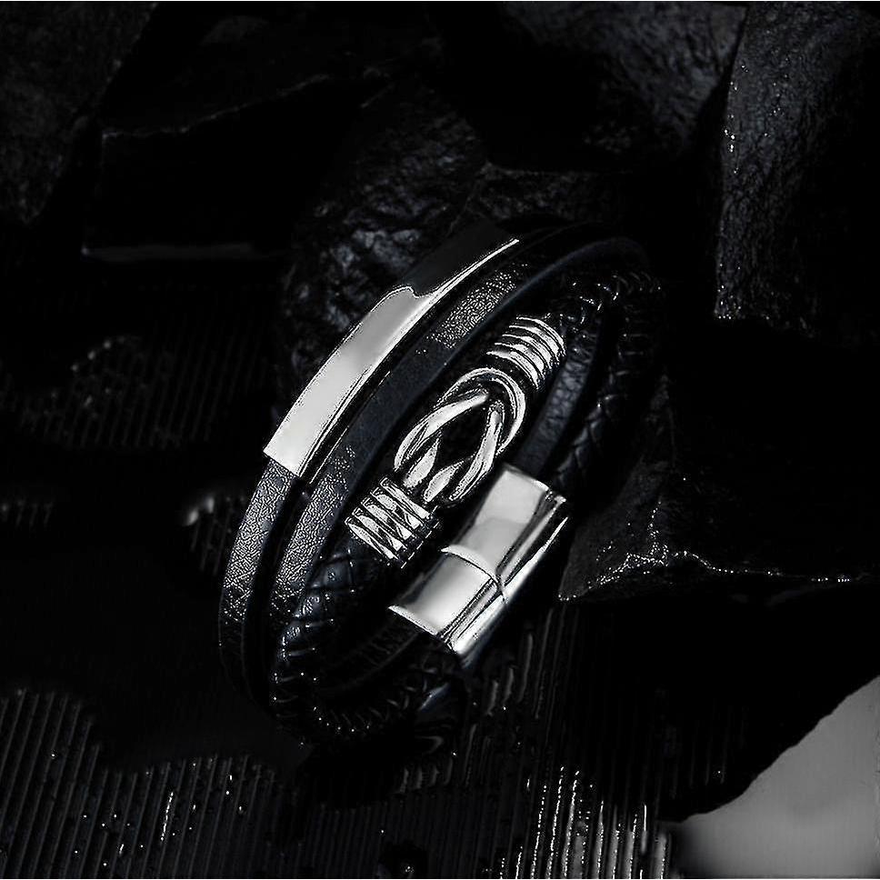 Stainless Steel Leather Braided Bracelet