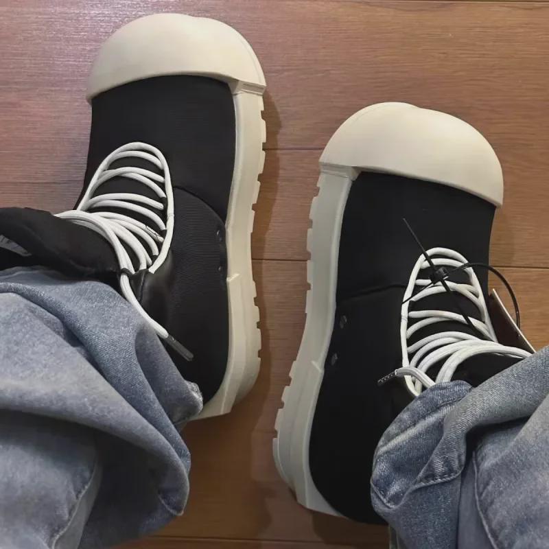 Miqi Women's Black & White High-Top Thick Sole Sneakers - 2024 Autumn/Winter Collection, Breathable & Casual Comfort