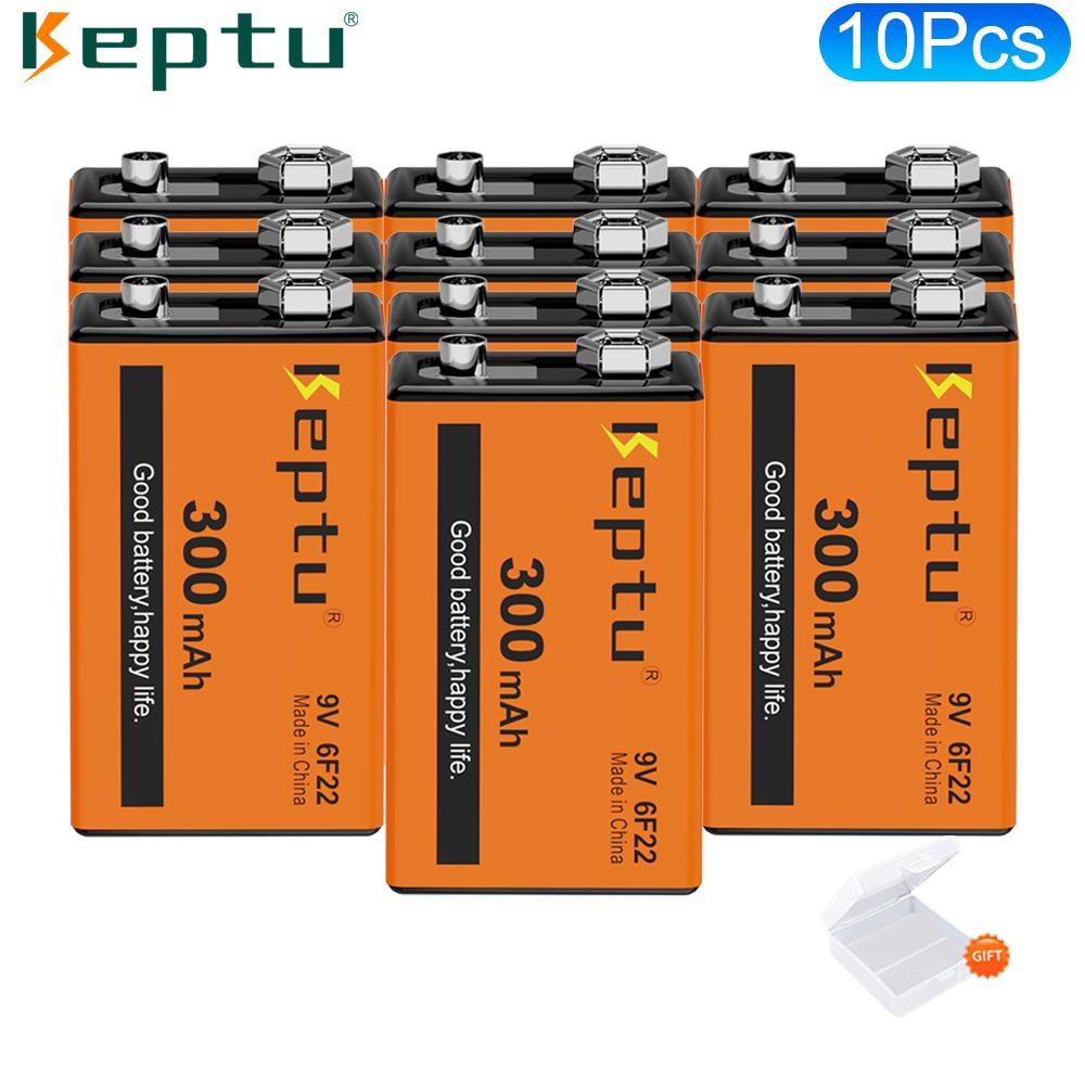 KEPTU 9V 300mAh Long-lasting Rechargeable Batteries for Wireless Microphones, Guitars, and Smoke Alarms