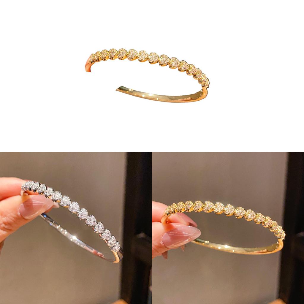 Love Heart Shape 18k Gold Plated Cuff Bracelet With Zirconia For Women Fashion Accessories