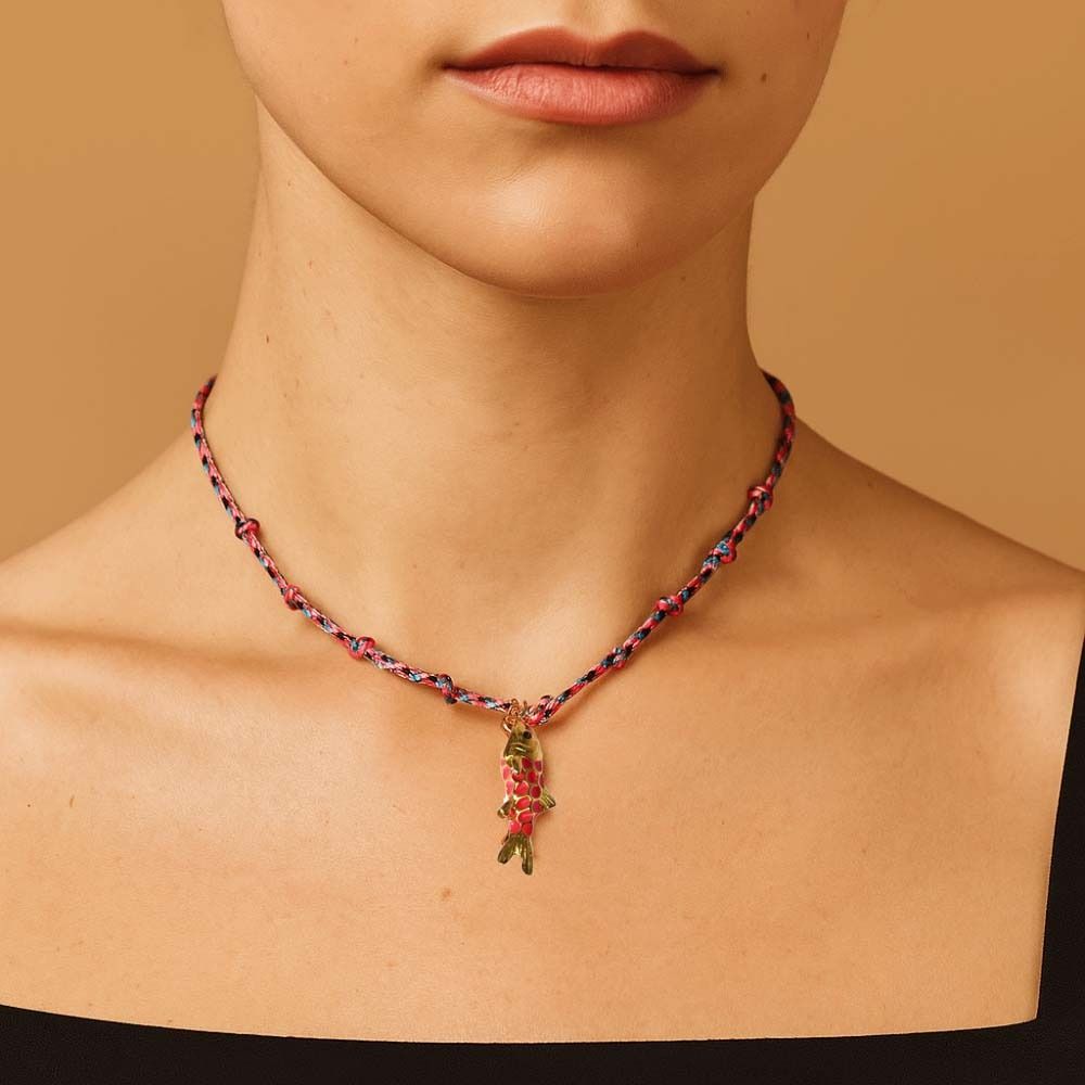 Ocean Style Plated Enamel Fish Choker Movable Brass Colorful Necklace Accessories