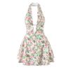 French Style Retro Polka Dot Deep V Halter Dress Women Sexy Backless A-line Slim Sweet Elegant Mini Dresses Summer Robe
