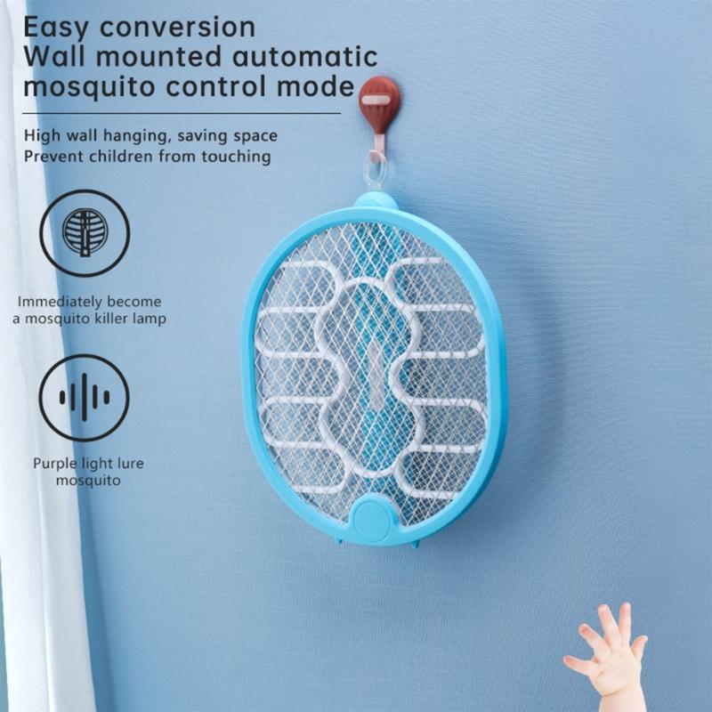 2 In-1 Electric Mosquito Killer Racket USB Rechargeable Foldable for Home Bedroo