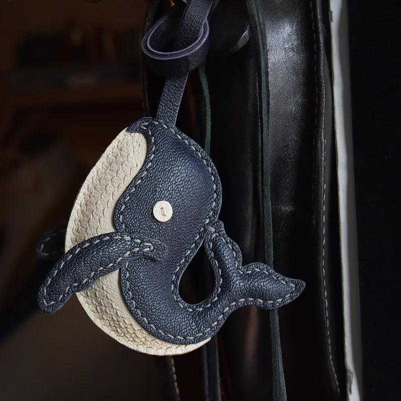 Handmade leather bag charms whale bag pendants leather car keychain pendants doll small decorations birthday gifts