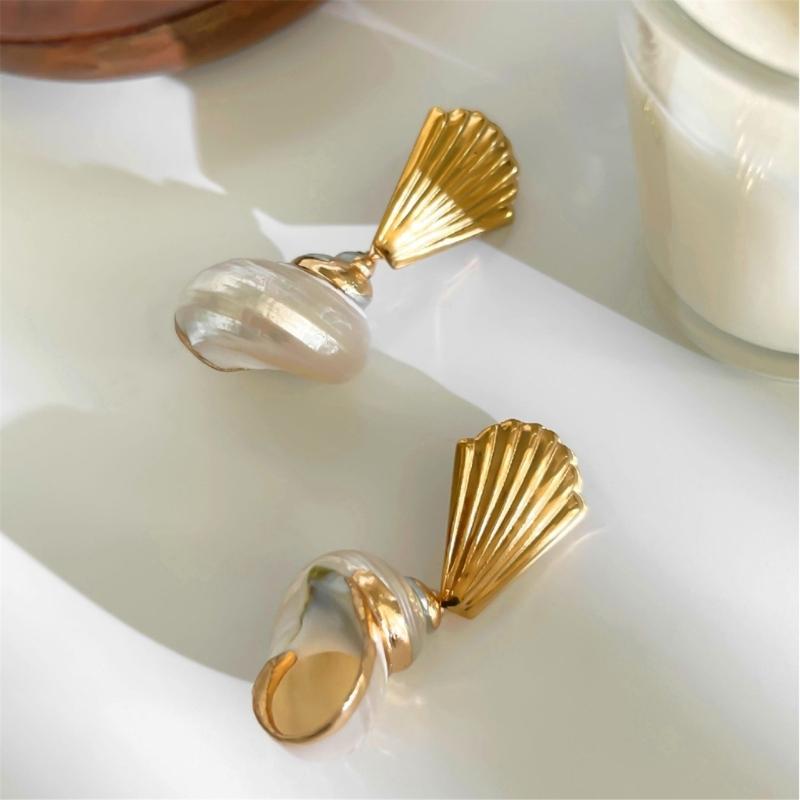 Ocean Inspired Conch Earrings Elegant Stainless Steel Jewelry Perfect for Parties Weddings and Everyday Use
