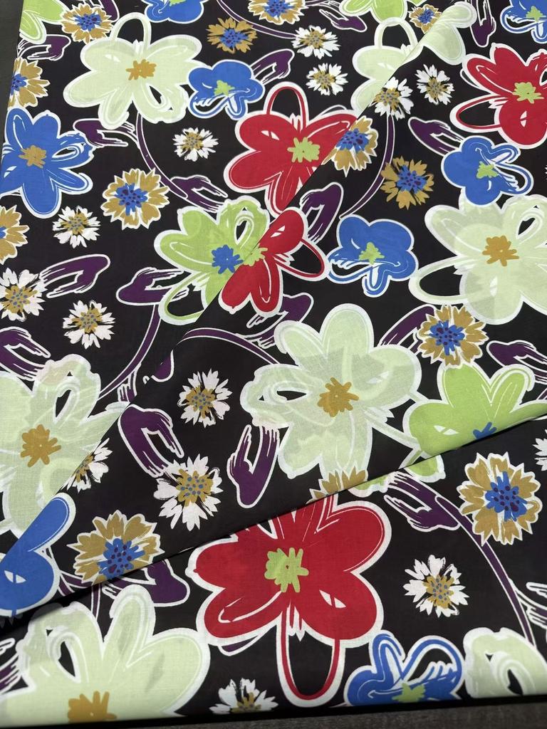 100% 60S High-Density Poplin Cotton - Digital Floral Print, Skin-Friendly, Premium Women's & Kids' Clothing Fabric