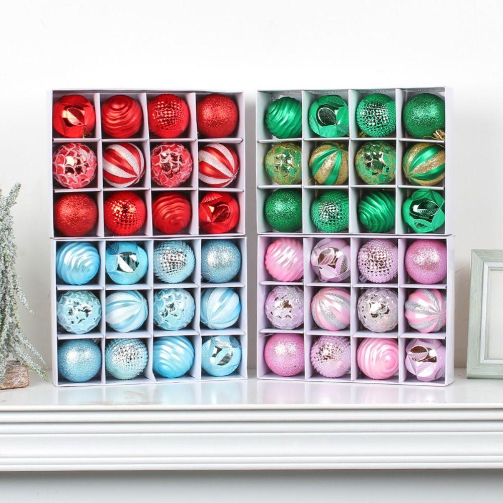 12PCS High-quality Plastic Christmas Ball Set 6CM 6 Colors Xmas Ornament Ball Suspensable Xmas Baubles Showcase
