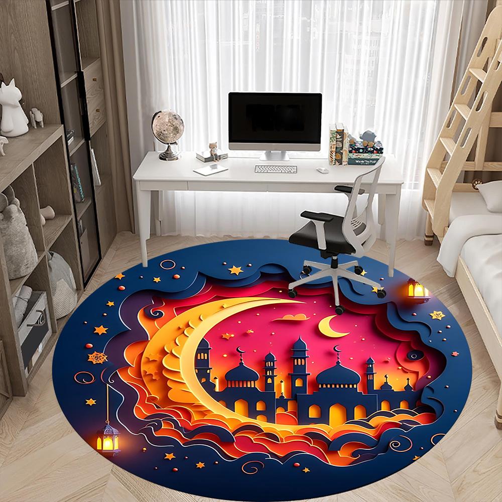 1 Stück Nachthimmel Dekor Stuhl Teppich für Büro, Runder Polyester Teppich, Innendekoration für Büro, Pflegeleichtes Gewebe, Waschbarer Rutschfester Bereichsteppich