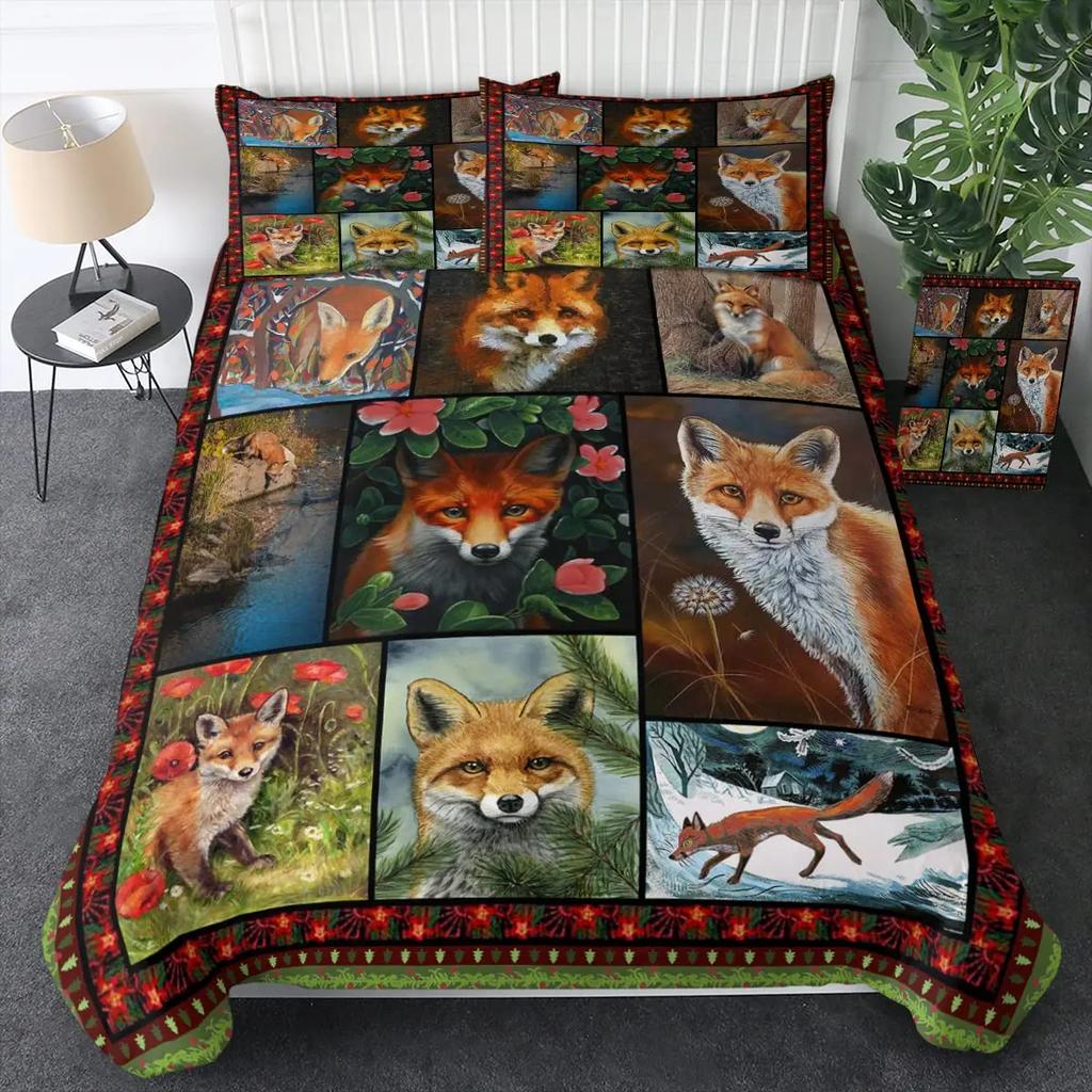 Tribal Ethnic Orange Fox Duvet Cover Set Woodland Animals Comforter Cover Set 2/3Pcs Dream Catcher Bedding Set Soft Qulit Cover
