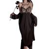 Guiruo Sexy Lace Slimming Nightgown & Outer Robe Set with Bust Pads - Women's Home Wear P4214
