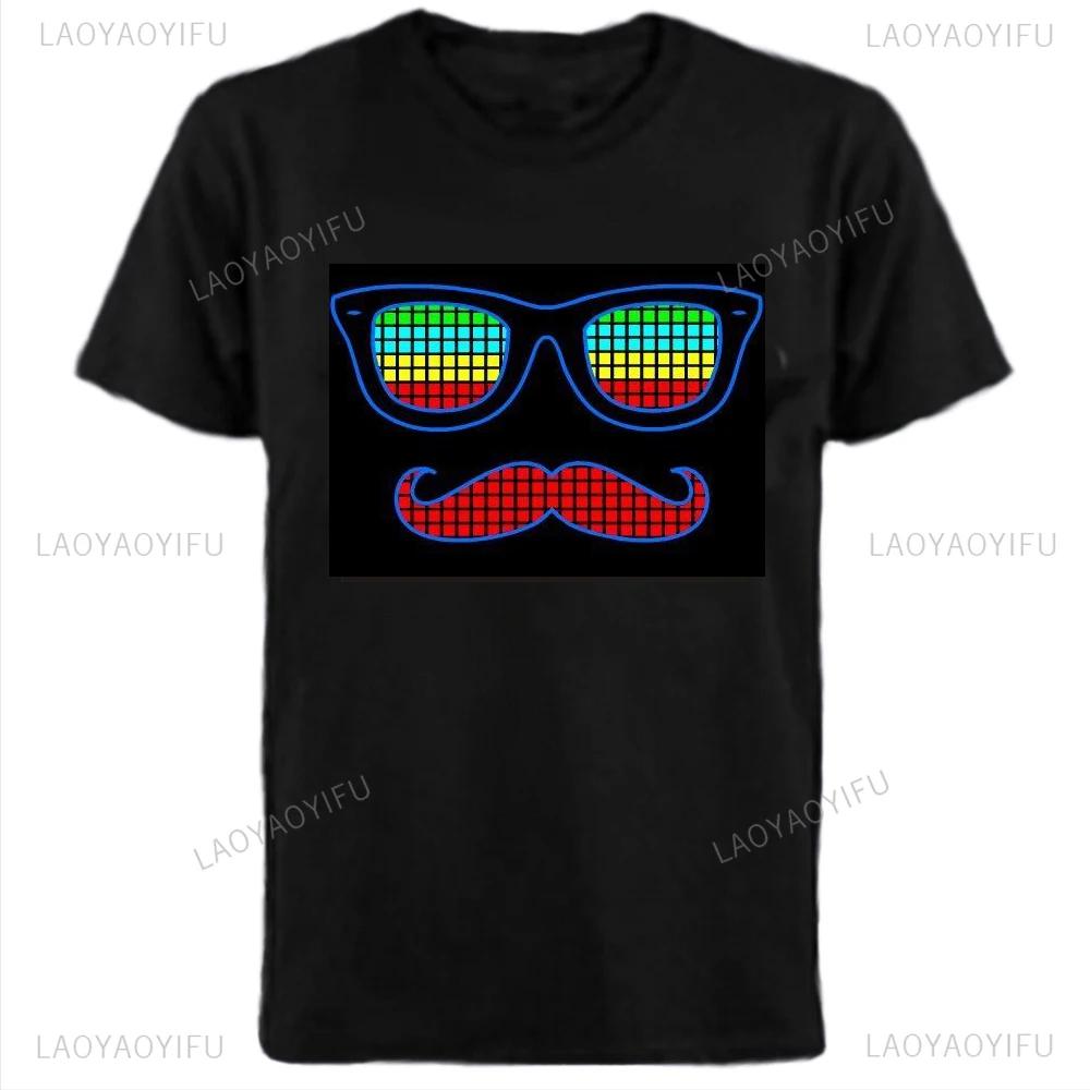 Equalizer lights flashing music Fun graphic print trend Casual fashion Summer Men women universal crew neck short sleeve Tshirt