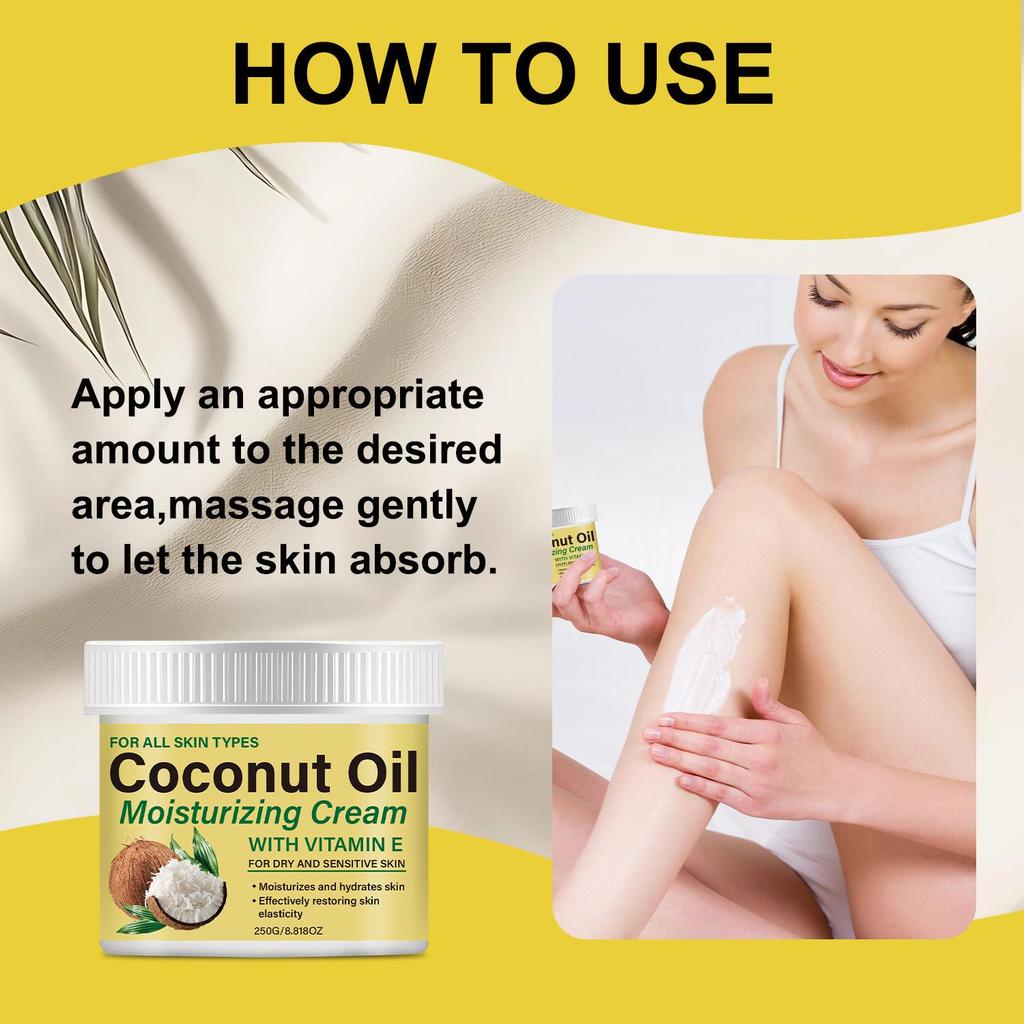 Coconut Oil Moisturizing Cream-Nourishing Dryness, Brighten Skin-Soothing Effect-Suitable For All Skin Types, 250g