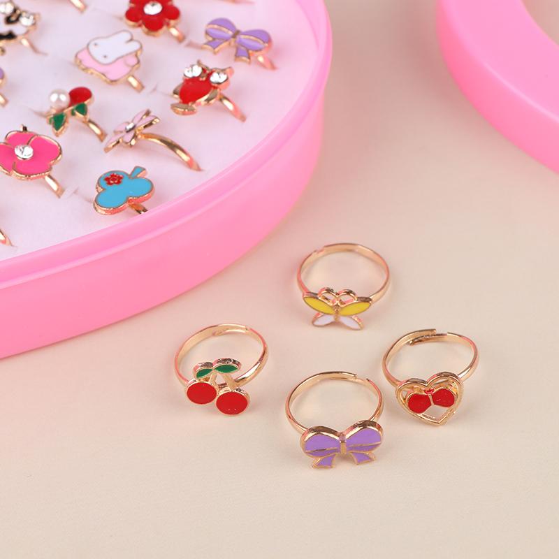 36Pcs Children Rings With Box Adjustable Rings Set Little Girls Cute Colorful Rings Dress Up Kids Gifts Jewelry Toy Finger Rings