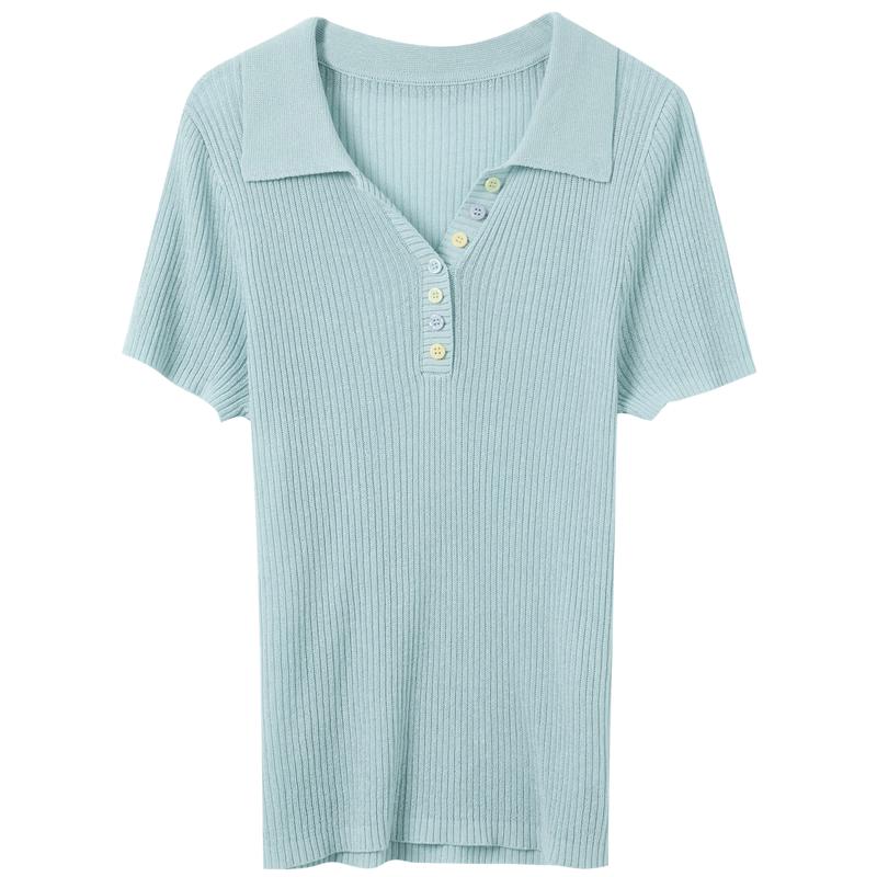 Sancai Plus Size Linen Lyocell Button-Down Knit Top