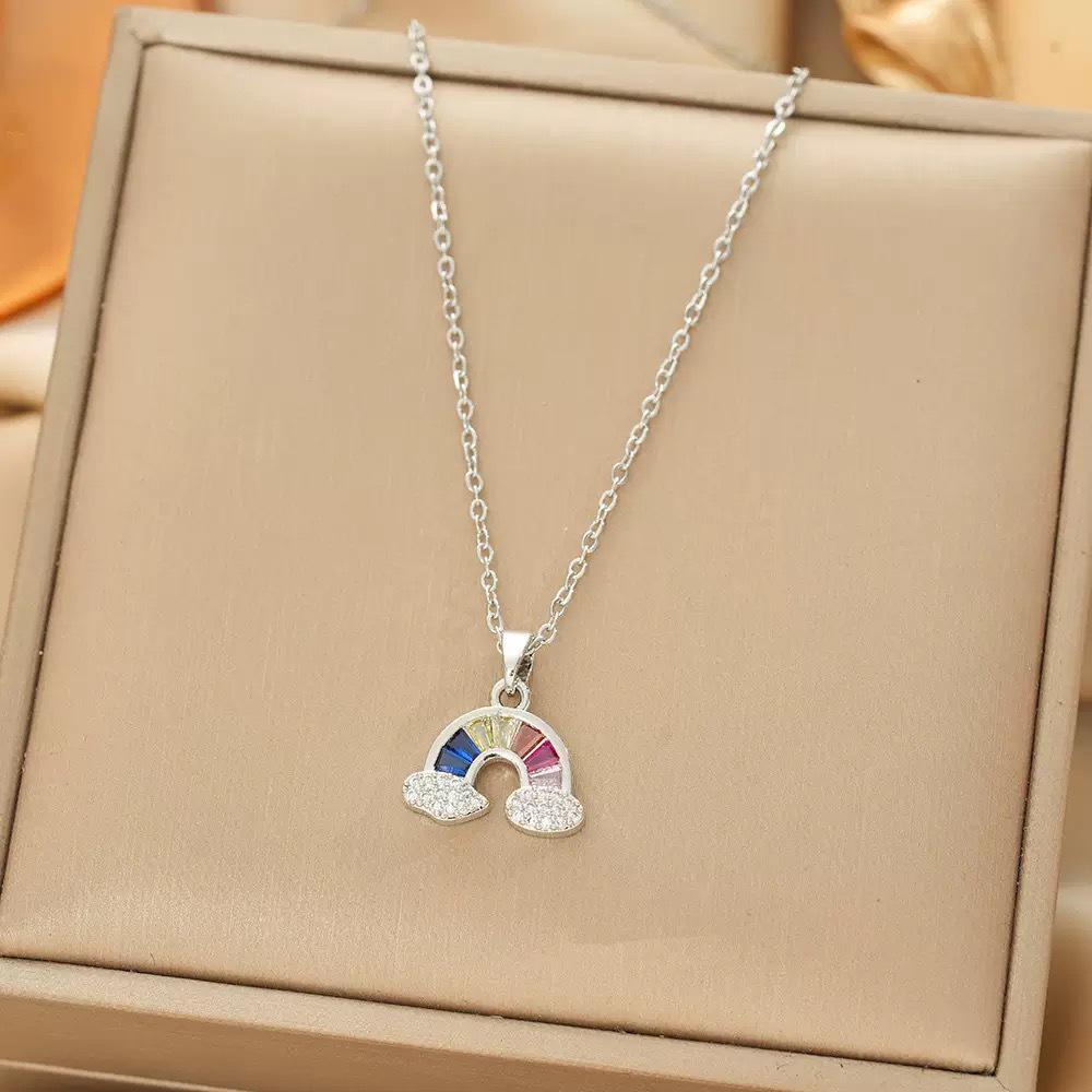 Colorful Rainbow Necklace with Micro-set Zircon: High-Quality, Exquisite Jewelry for Girls