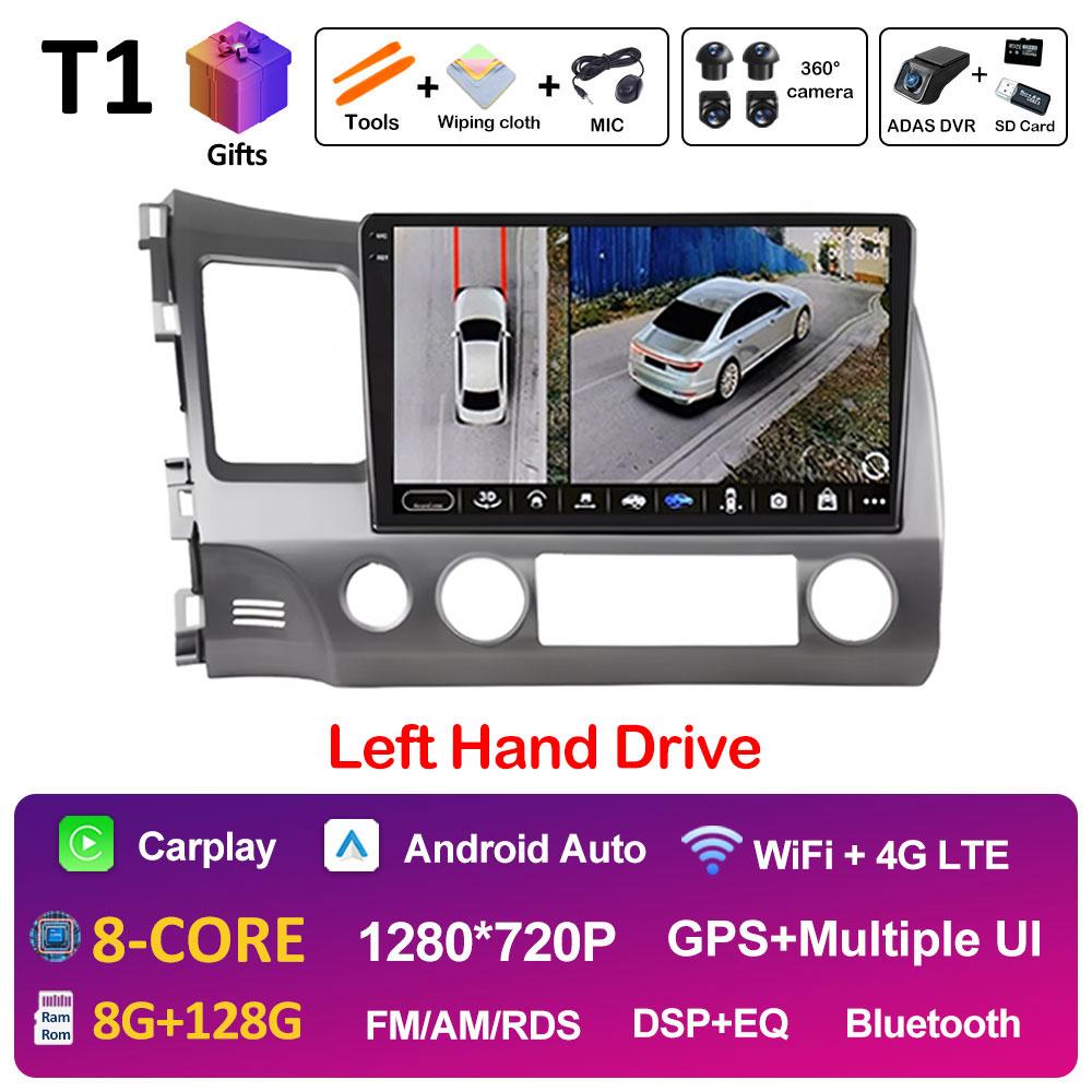 Android Auto Wireless Carplay For Honda Civic 8 2005 2006 2007 2008 - 2012 Car Multimedia Video Radio Player GPS Navigation WIFI