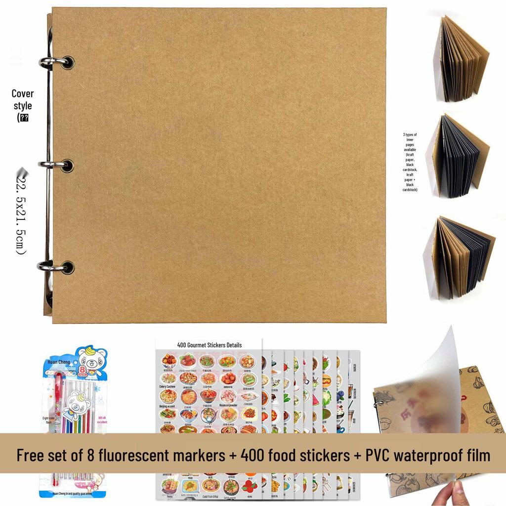 Hand-Painted Homemade Family Recipe Book - DIY Handwritten Kraft Paper Album
