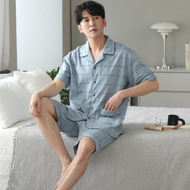 High-End Men's Summer Cotton Pajama Set - Short-Sleeved for Teens to Middle-Aged