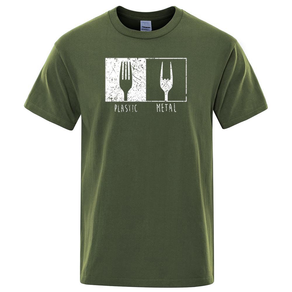 Everyday Objects Pattern Metal Plastic Fork T Shirt Cotton Short Sleeve Men T Shirts Punk Hip Hop T-Shirts Vintage Streetwear