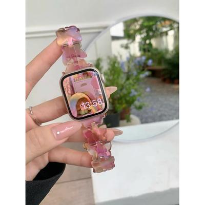 Pulseira de Resina Borboleta para Apple Watch S10 - Pulseira de Relógio de Resina Elástica Retrátil Pulseira Feminina para iWatch10/9/8/7/6/5/4/3/2/1/Se/Ultra/Ultra2 42mm